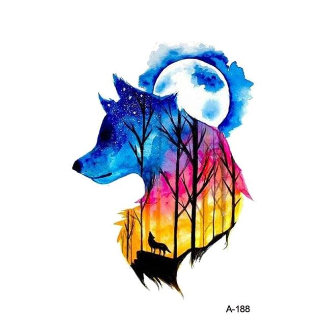 Temporary Animal Head Wolf Design Waterproof Body Sticker Fashion Tattoo For Womens Mens