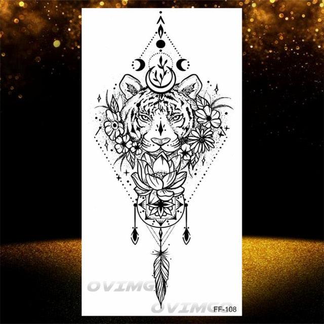 Temporary Lotus Flower Sticker Tattoo Fake Black Elegant Flower Design Women Body Art Fake Arm Tattoo Stickers For Womens