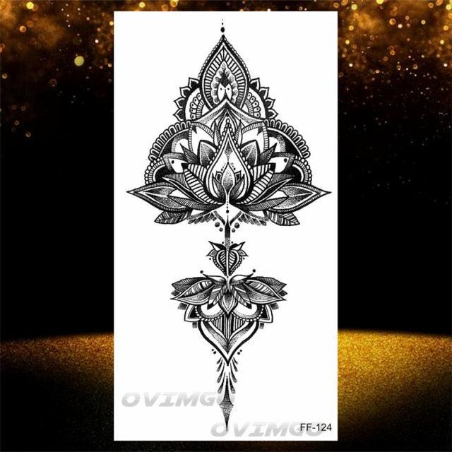 Temporary Lotus Flower Sticker Tattoo Fake Black Elegant Flower Design Women Body Art Fake Arm Tattoo Stickers For Womens