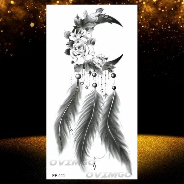Temporary Lotus Flower Sticker Tattoo Fake Black Elegant Flower Design Women Body Art Fake Arm Tattoo Stickers For Womens