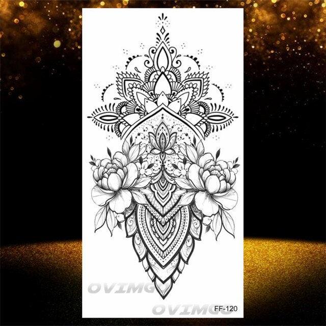 Temporary Lotus Flower Sticker Tattoo Fake Black Elegant Flower Design Women Body Art Fake Arm Tattoo Stickers For Womens