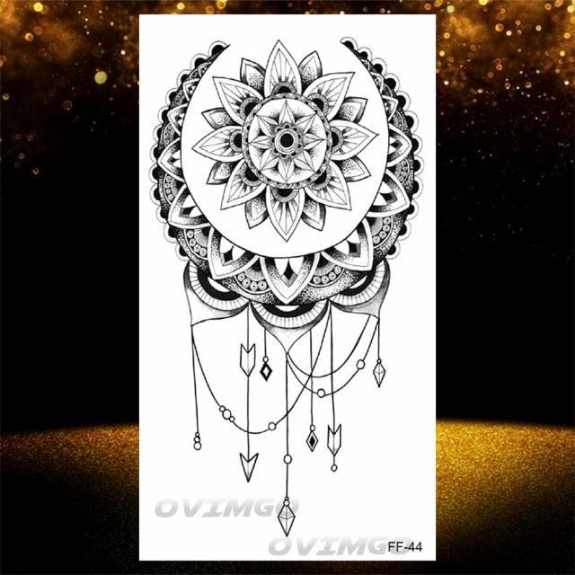 Temporary Lotus Flower Sticker Tattoo Fake Black Elegant Flower Design Women Body Art Fake Arm Tattoo Stickers For Womens
