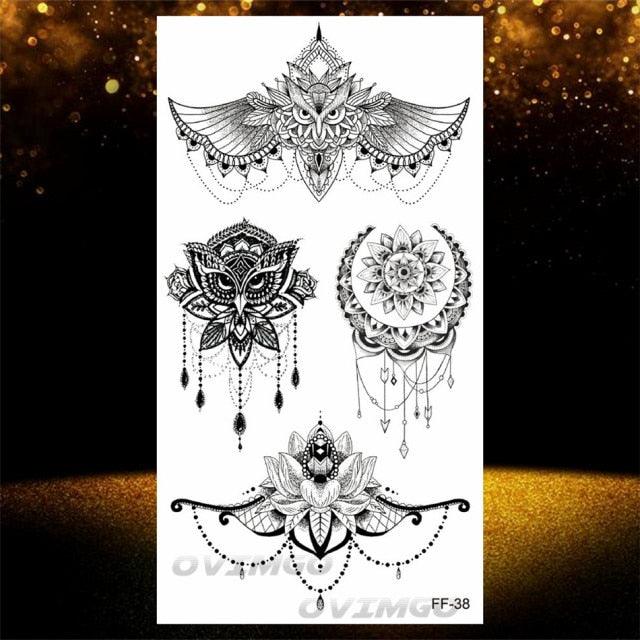 Temporary Lotus Flower Sticker Tattoo Fake Black Elegant Flower Design Women Body Art Fake Arm Tattoo Stickers For Womens