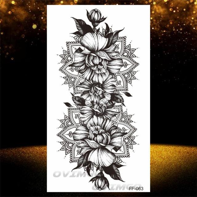 Temporary Lotus Flower Sticker Tattoo Fake Black Elegant Flower Design Women Body Art Fake Arm Tattoo Stickers For Womens