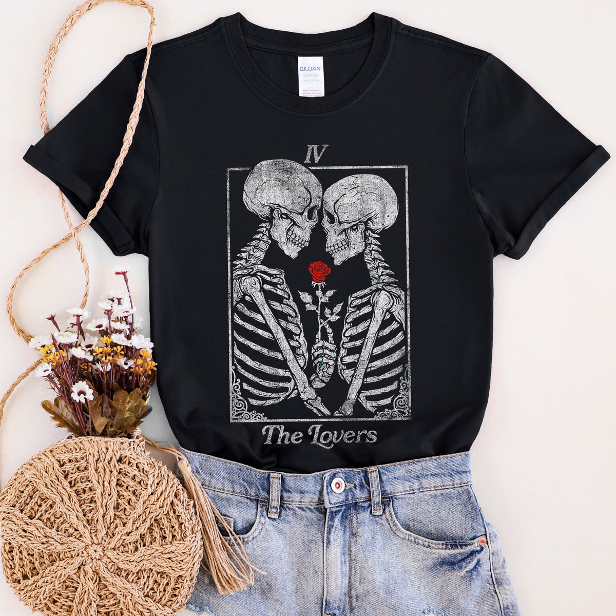 The Lovers Tarot Skeletons Mystical Magic Gothic Romance Edition Collection Graphic Tee