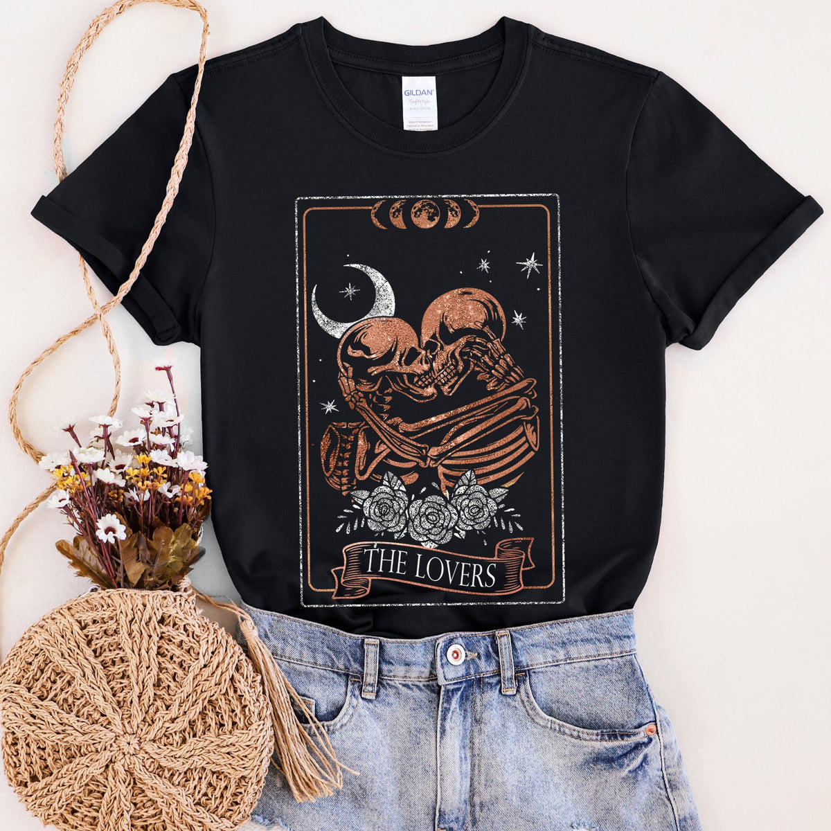 The Lovers Tarot Moon Skeletons Mystical Magic Valentines Day Mystic Edition Graphic Tee