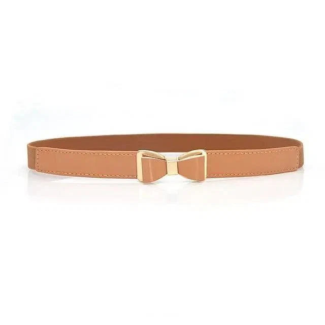 Thin Elastic Stretch Women Buckle Skinny Fashion Belts Metal Leaf Buckle Design Belts For Ladies
