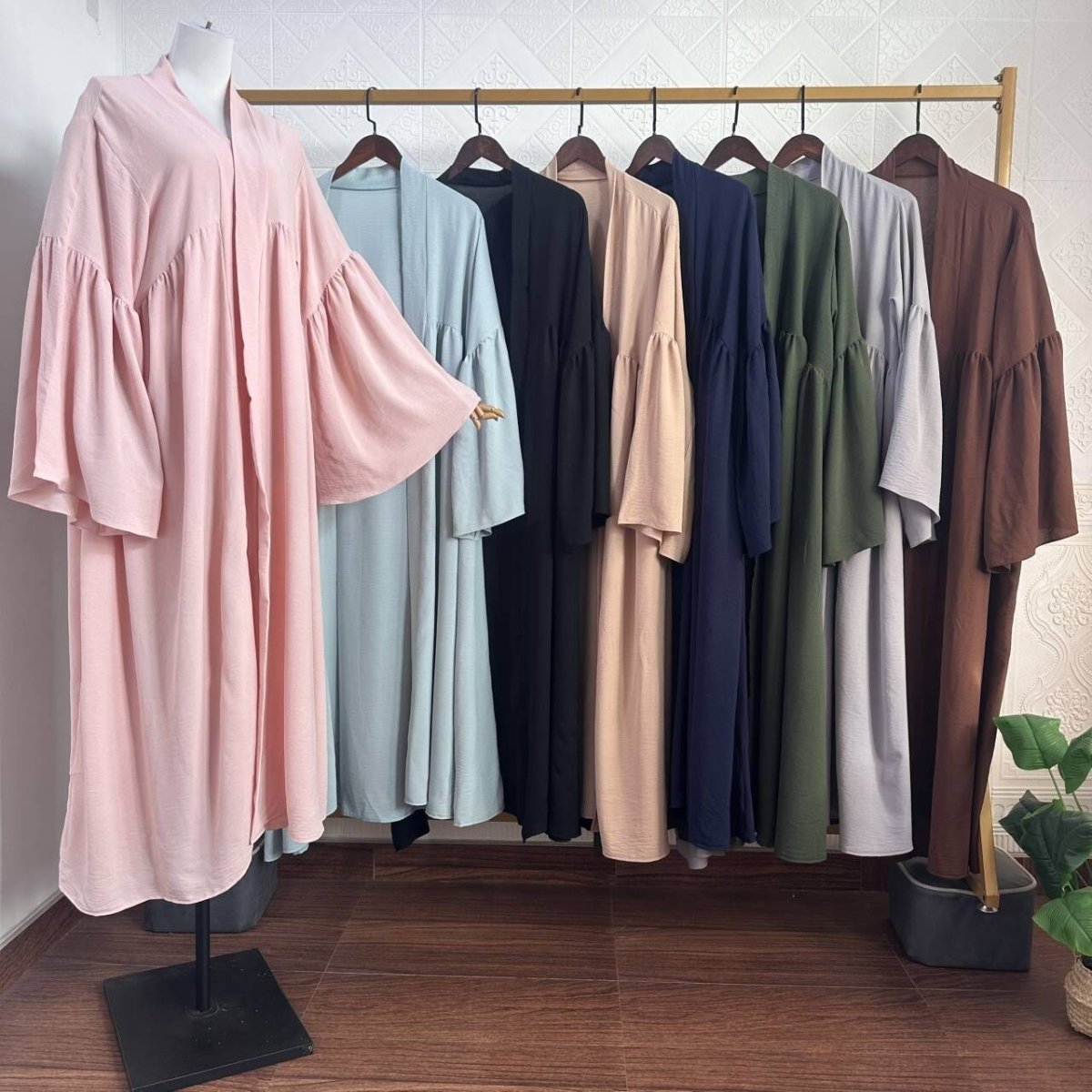 Tiered Bell Sleeve Open Abaya (MOA298)