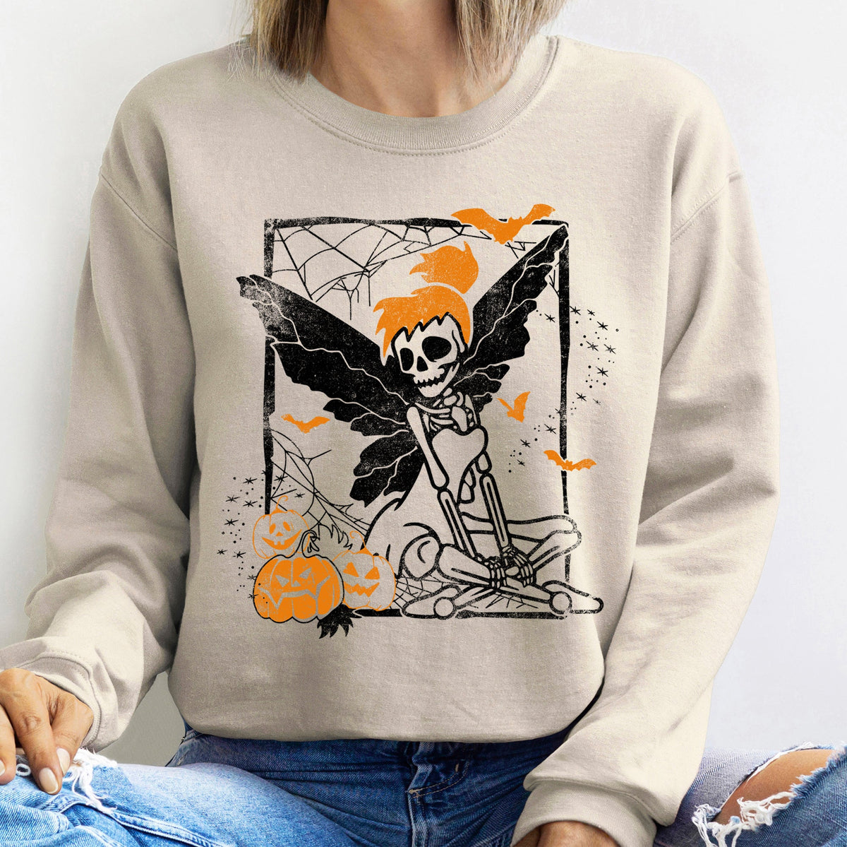 Tinker Bell Skeleton Halloween Edition Limited Glow Neon Vintage Cozy Fleece Sweatshirt