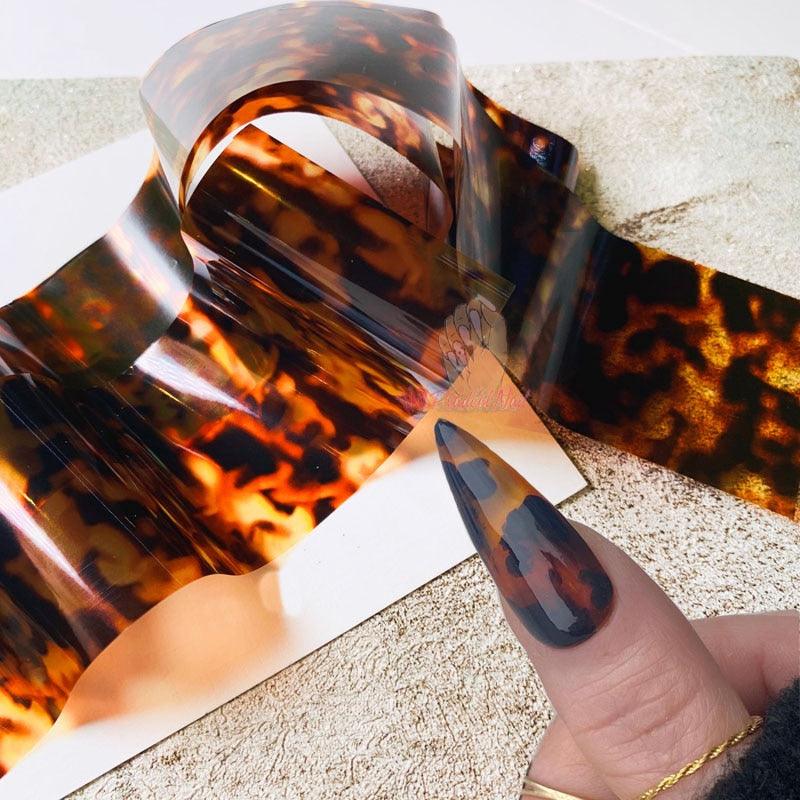 Tortoiseshell Amber Nails Tortoise Shell Nail Art Foil Transfer Decals Wraps Tips Nail Manicure Decorations Leopard Nail Foil Transfer Stickers Leopard Snake Laser Gold Design Nail Foil Decals Art Sticker for Women Manicure Tips