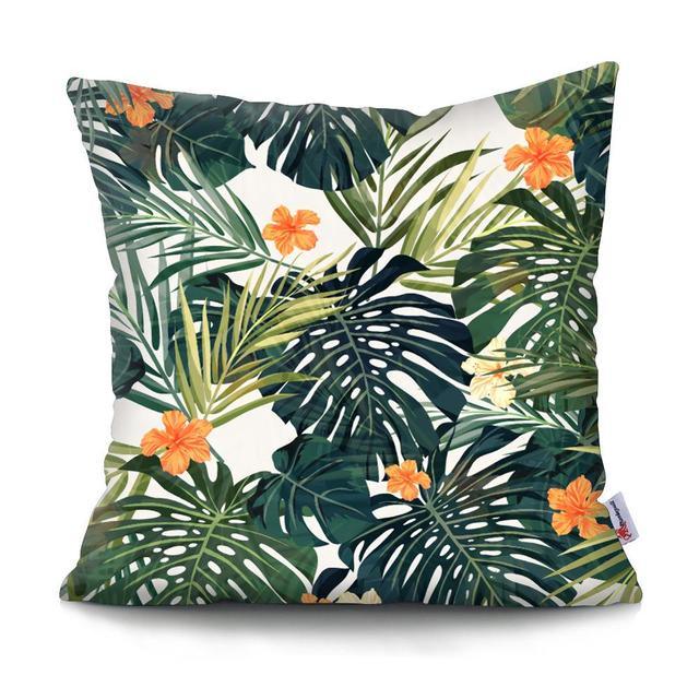 Tropical Plants Palm Leaf Pillow Cover Green Leaves Cushion Covers Flower Decorative Pillow Sofa Decorative Throw Pillow Covers Tropical Green Leaves Floor Pillow Cover for Couch Cushion Cover Plant Monstera Leaf 45x45cm