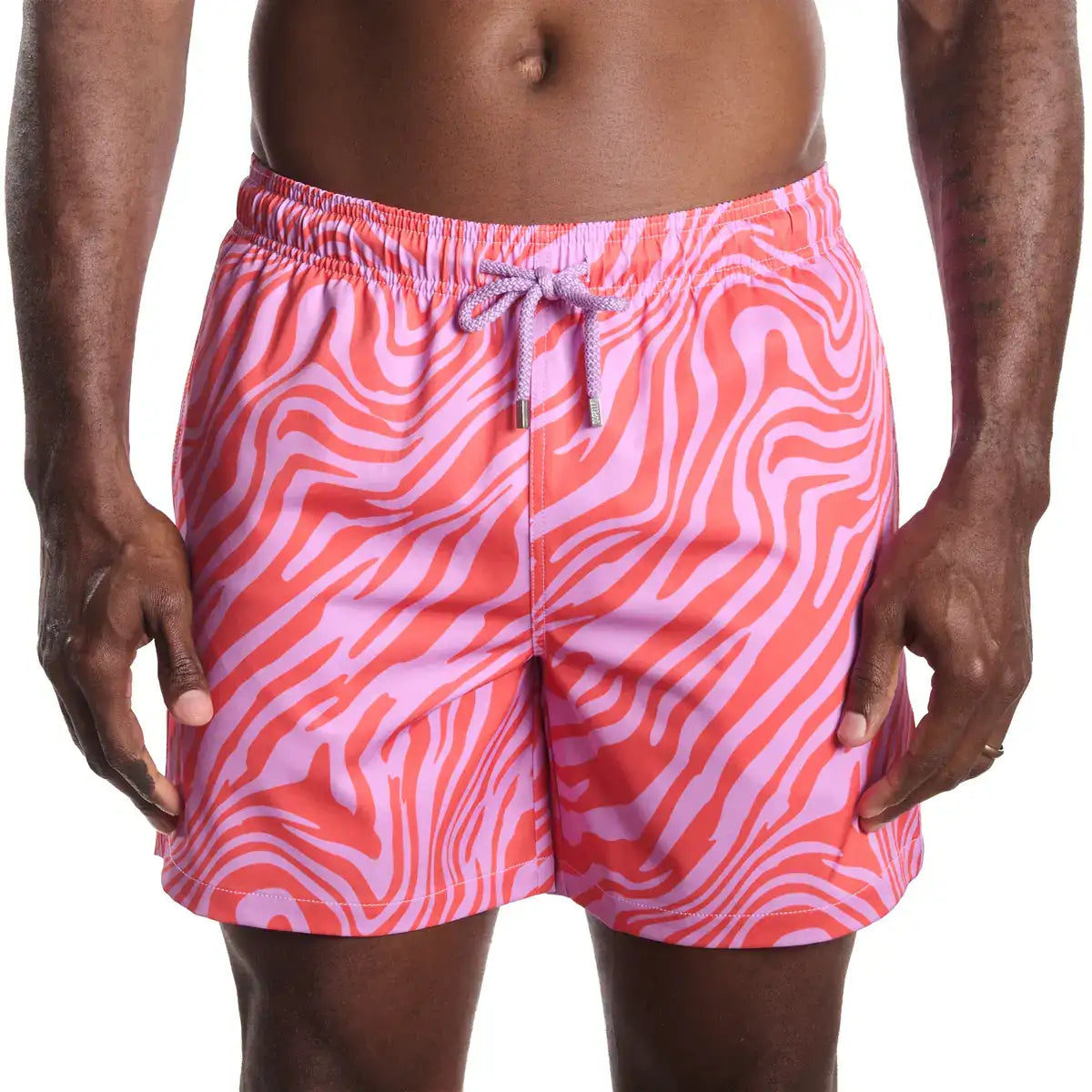 Men’s Premium Compression-Lined Hybrid Shorts – Tropical Swirl - Coral and Orchid