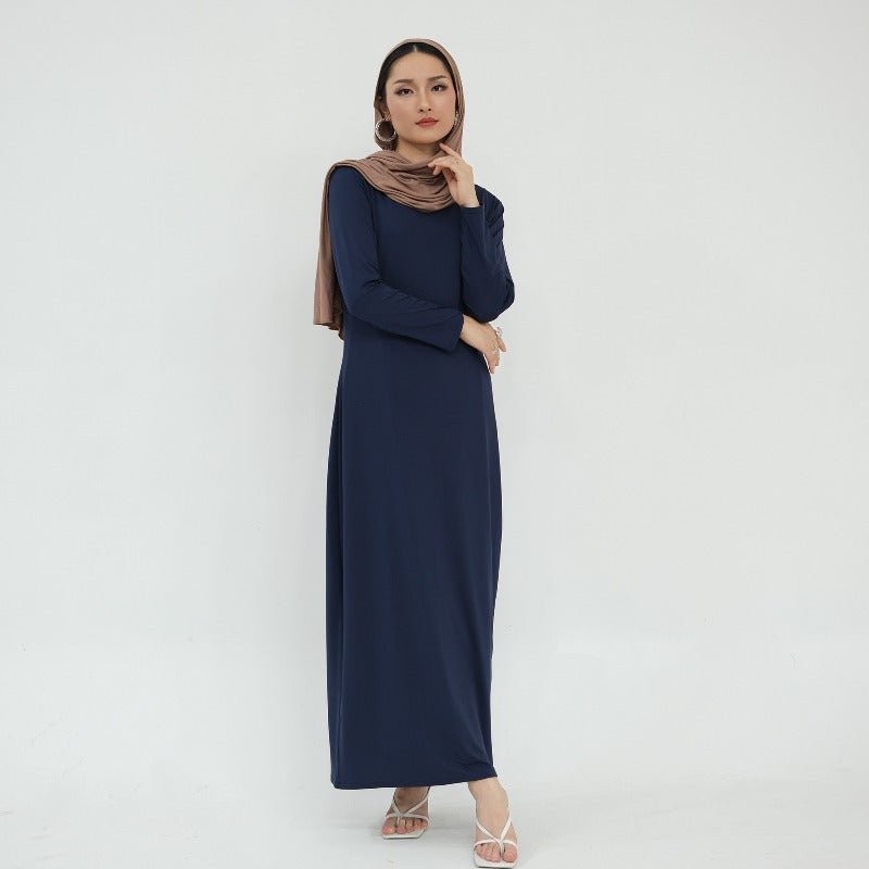 Ultra Long Milk Silk Soft Layering Essential Base Dress | Round Neck Pullover Maxi Underdress(MA319)