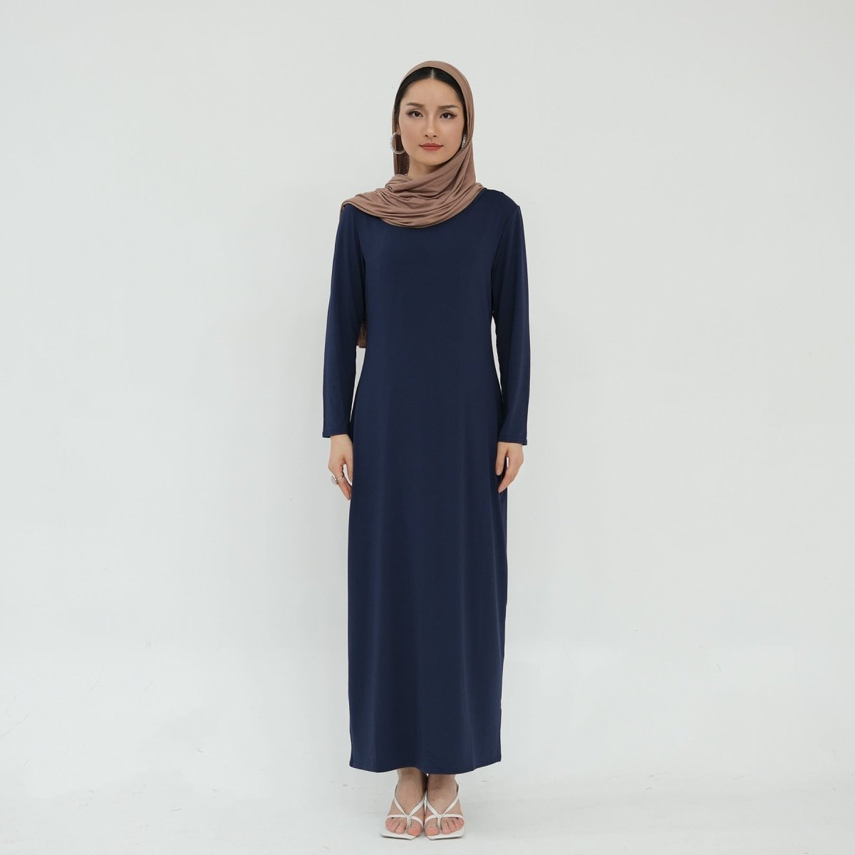 Ultra Long Milk Silk Soft Layering Essential Base Dress | Round Neck Pullover Maxi Underdress(MA319)