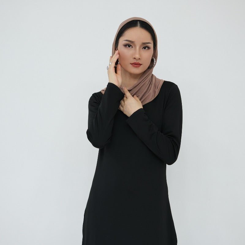 Ultra Long Milk Silk Soft Layering Essential Base Dress | Round Neck Pullover Maxi Underdress(MA319)