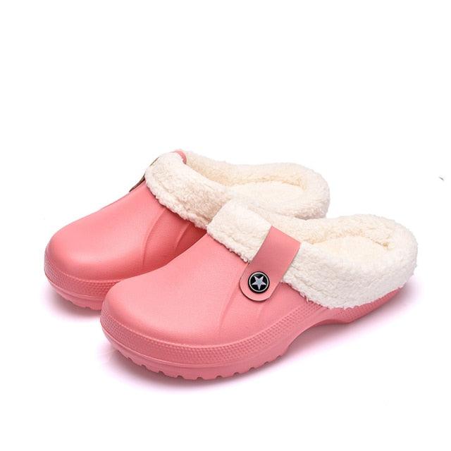 Unisex Home Winter Clogs Indoor Fur Warm Slippers For Women New Fashion Footwear Winter Slippers Home House Shoes Warm Plush Fleece Lining Garden Clogs Outdoor Indoor Clogs