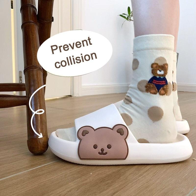 Unisex Summer Slippers Beach Slides Flip Flops Bear Thick Soled Boys Girls Bathroom Shoes Slides Sandals With Thick Sole Non-Slip Beach Pool Slides Open Toe Style Outdoor Slippers For Men And Women