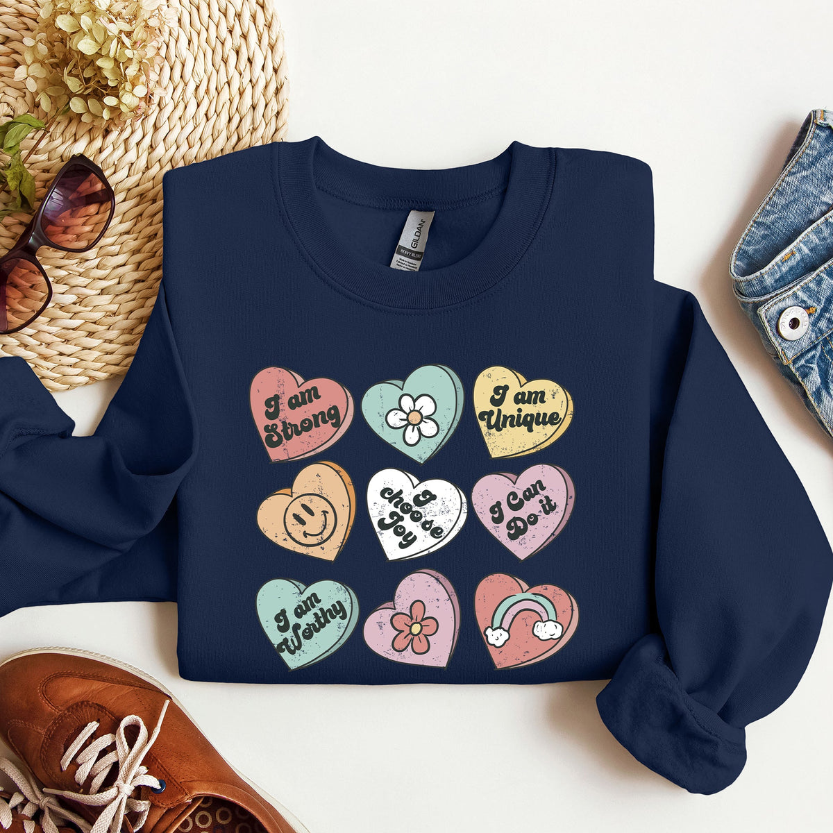 Valentine's Sweet Hearts Candy Love Theme Valentine Day Graphic Print Sweatshirt