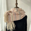 Vibrant Plaid Scarf Faux Wool Warm Shawl with Fringe (MAC334)