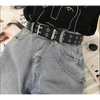 Vintage Adjustable Black Metal Waistband Buckle Leather Waistband For Jeans Trendy Women's Fashionable Design Waistbands 103cm
