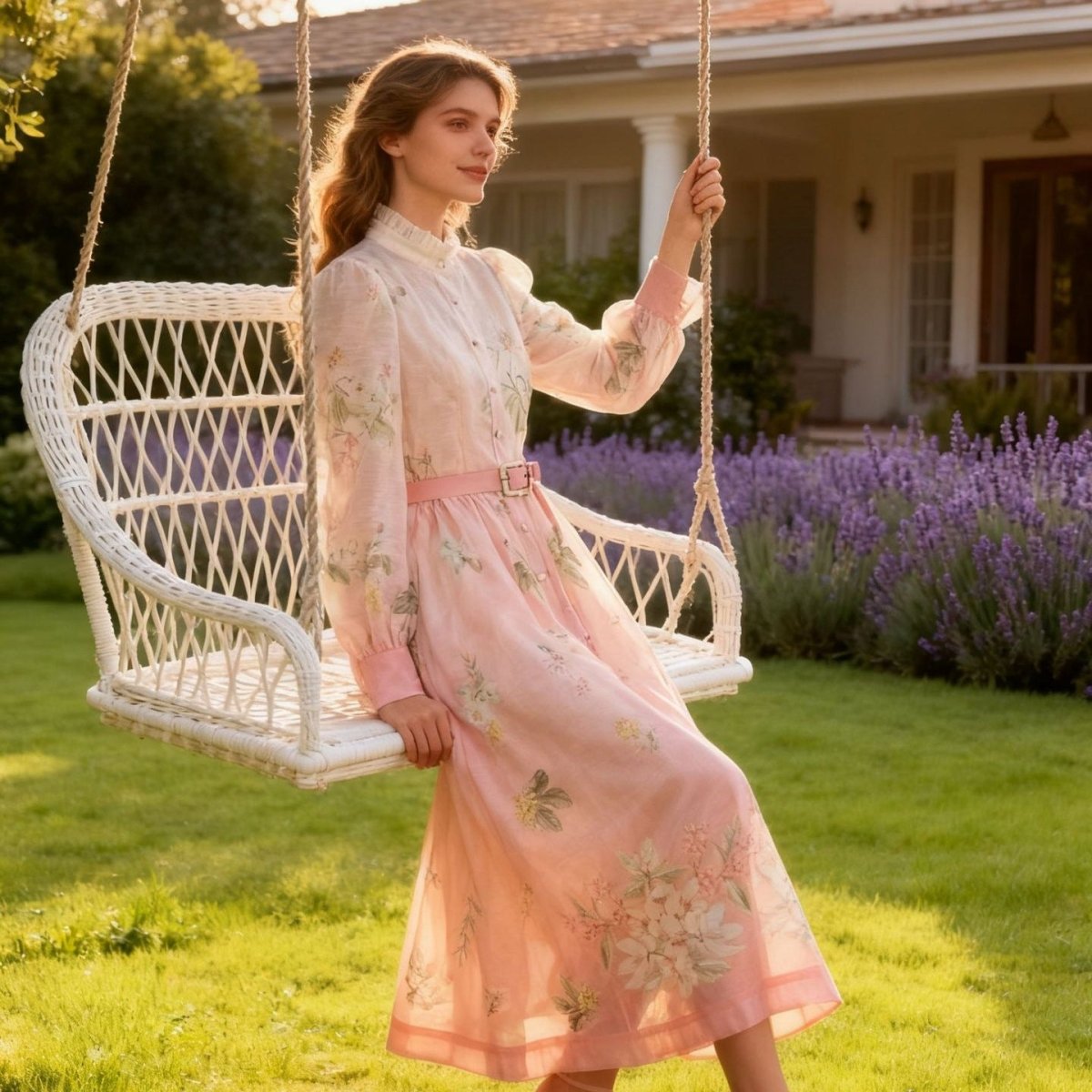 Vintage Floral Print Dress with Ruffle Collar(MS357)