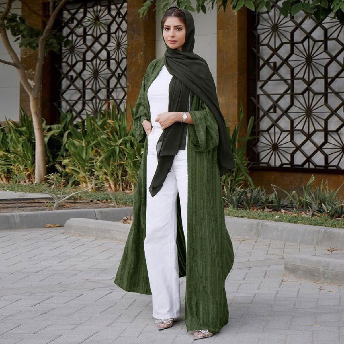 Vintage Knitted Cardigan Abaya | Modest Longline Open Front Jacket for Women (MOA217)