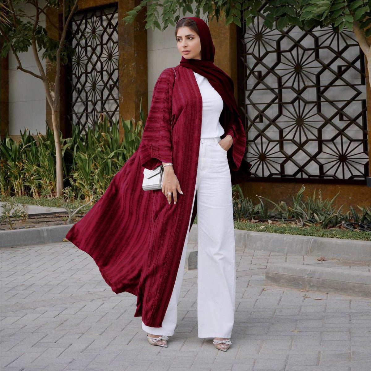 Vintage Knitted Cardigan Abaya | Modest Longline Open Front Jacket for Women (MOA217)