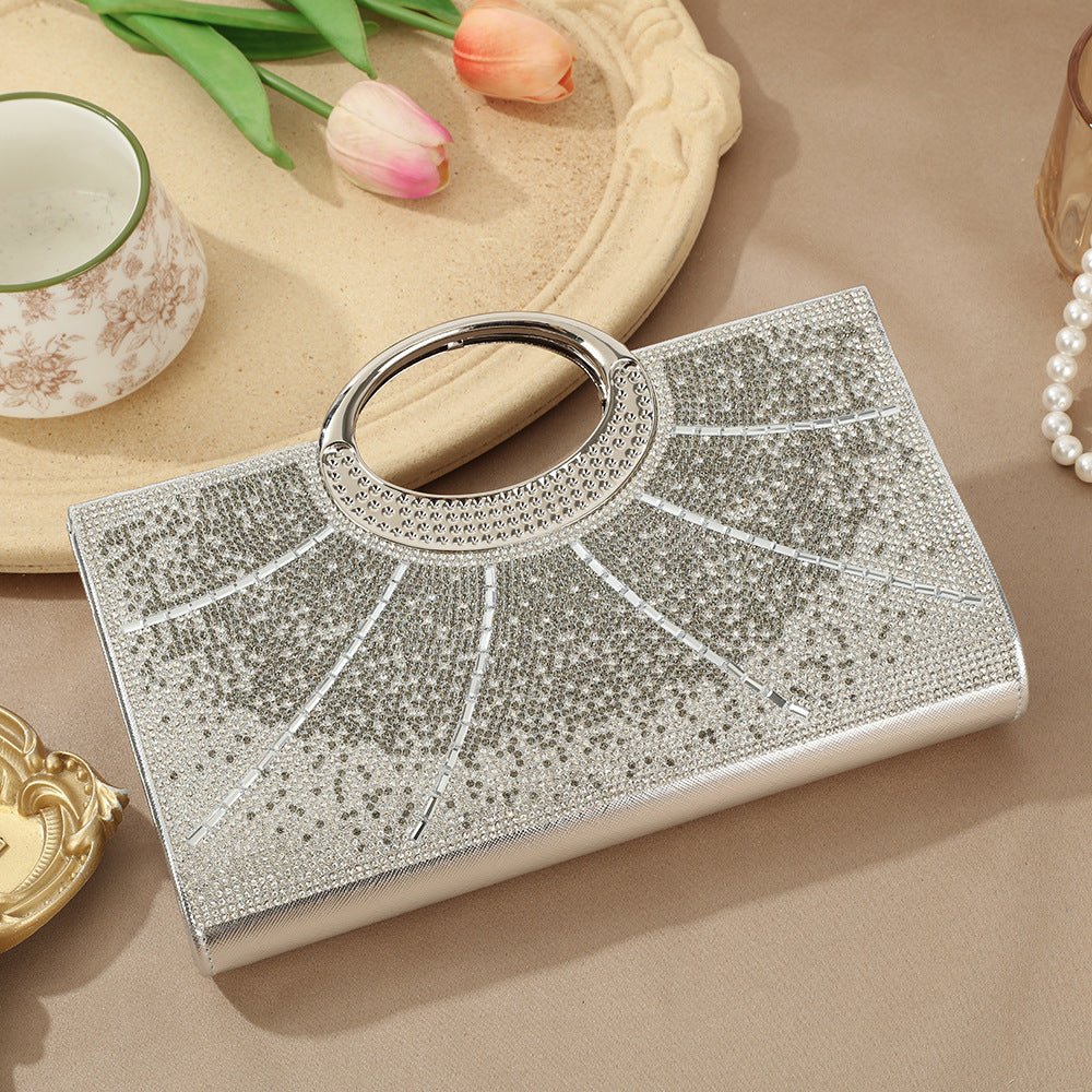 Vintage Large Circular Handle Rhinestone Sparkly Clutch Bag(MAC430)