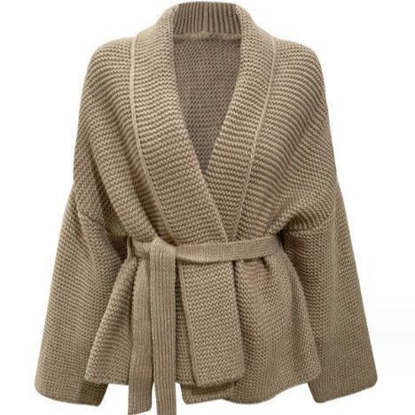 Waffle Knit Robe Cardigan | Belted Oversized Sweater Coat(MS198)