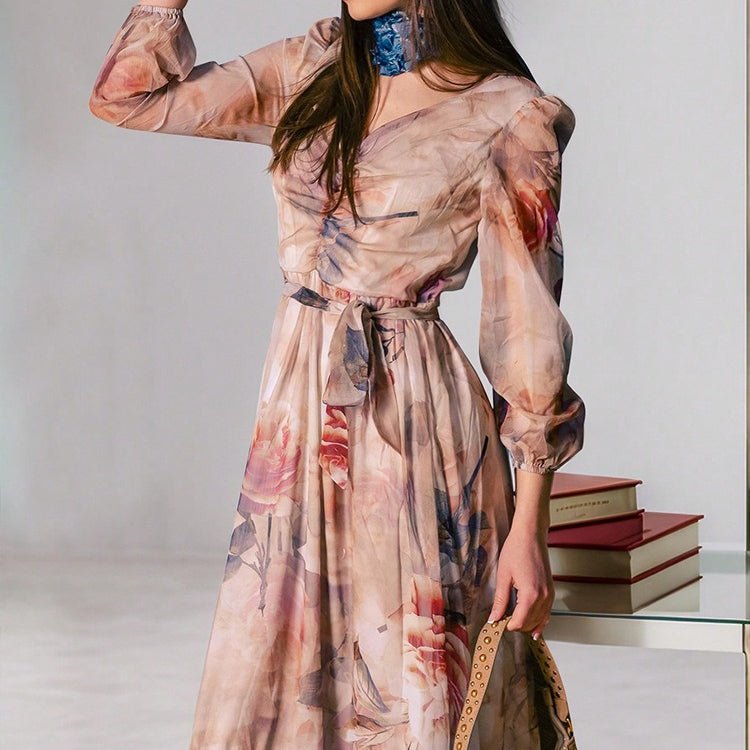 Watercolor Floral V-Neck Maxi Dress (MS372)