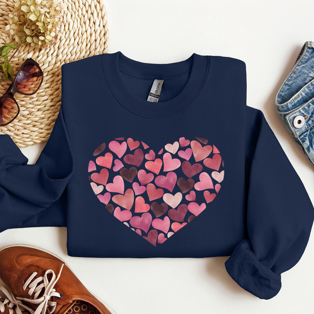 Watercolor Hearts Valentine's Day Romance Edition Cozy Fleece Cotton Blend Sweatshirt