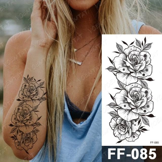 Waterproof Temporary Black Tattoo Sticker Peony Flower Snake Sketch Luxury Big Tattoo For Womens