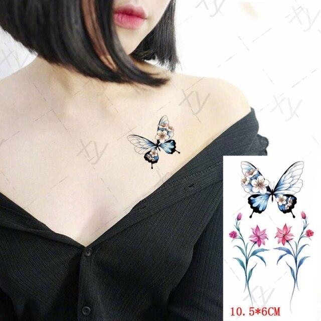 Waterproof Temporary Tattoo Lavender Stickers Butterfly Flower Luxury Small Tattoo For Body Arm