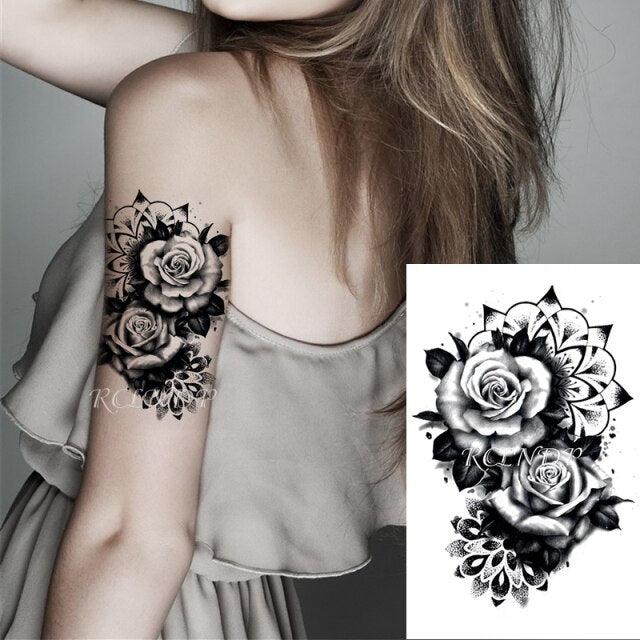 Waterproof Womens Temporary Sticker Tattoo Flower Rose Realistic Sketches For Arm Hand