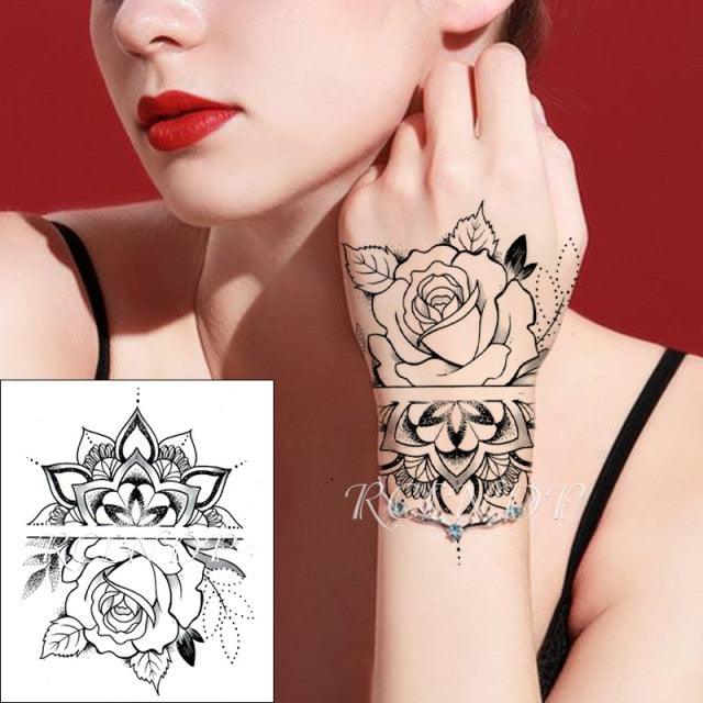 Waterproof Womens Temporary Sticker Tattoo Flower Rose Realistic Sketches For Arm Hand