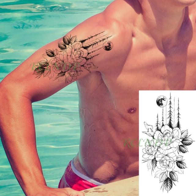 Waterproof Womens Temporary Sticker Tattoo Flower Rose Realistic Sketches For Arm Hand