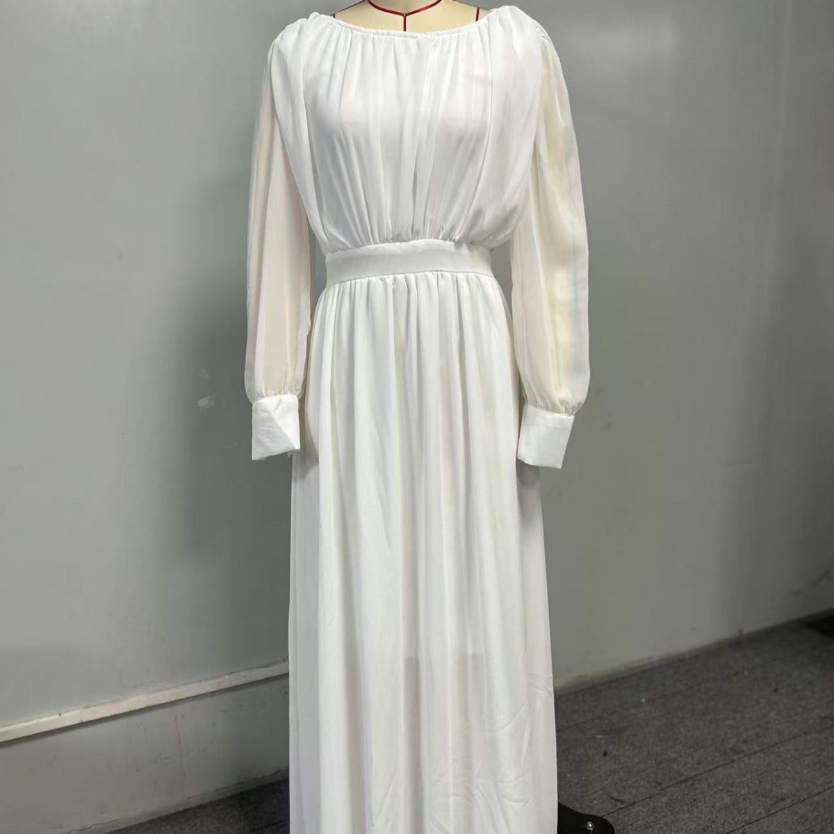 White Chiffon Princess Dress Abaya with Lantern Sleeves | Elegant Spring Fairy Swing French Court-Style Abaya (MA180)