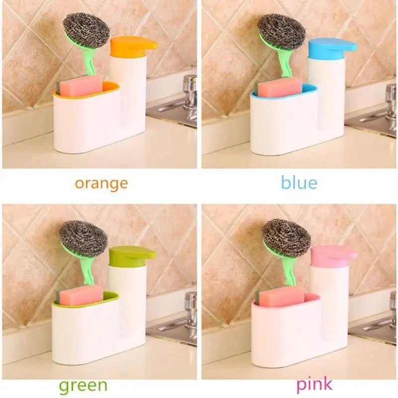 White Smart Kitchen Soap Dispenser Bathroom Accessories Liquid Soap Dispenser Simple Storage Box With Tank 3 IN 1 Cleaning Sponge Brush Holder Soap Pump Kitchen Gadgets