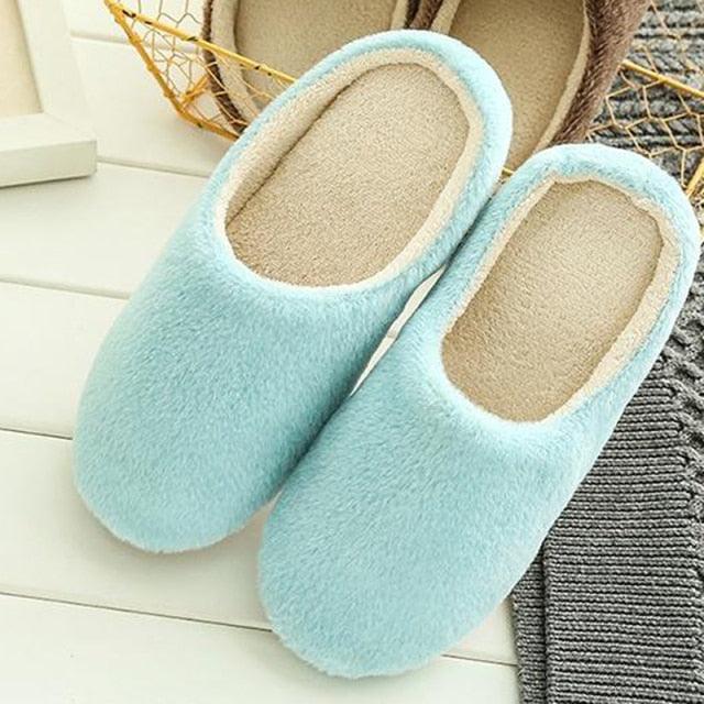 Winter Home Men And Women Solid Color Slippers Fashion Couple Plush Slippers Warm Indoors Bedroom Floor Shoes Warm Cotton Memory Foam Slippers Soft Yarn House Slippers