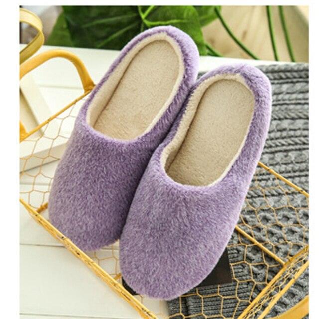 Winter Home Men And Women Solid Color Slippers Fashion Couple Plush Slippers Warm Indoors Bedroom Floor Shoes Warm Cotton Memory Foam Slippers Soft Yarn House Slippers