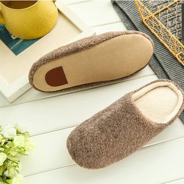 Winter Home Men And Women Solid Color Slippers Fashion Couple Plush Slippers Warm Indoors Bedroom Floor Shoes Warm Cotton Memory Foam Slippers Soft Yarn House Slippers