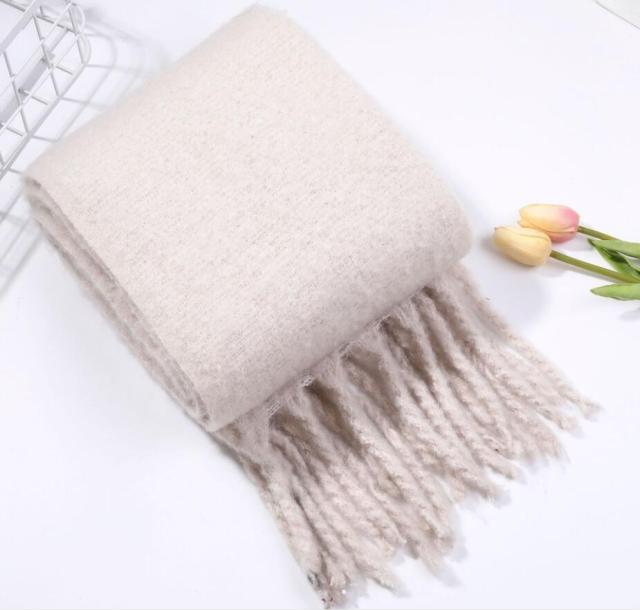 Winter Thick Soft Solid Color Warm Scarf Cashmere Hijabs Lightweight Warm Scarves Wraps Elegant Big Tassels Shawl Long Stole Mufflers For Women