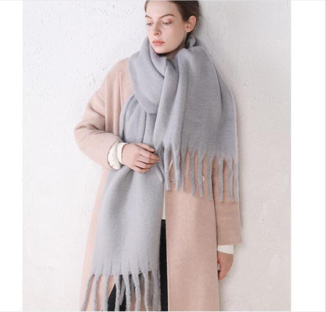 Winter Thick Soft Solid Color Warm Scarf Cashmere Hijabs Lightweight Warm Scarves Wraps Elegant Big Tassels Shawl Long Stole Mufflers For Women