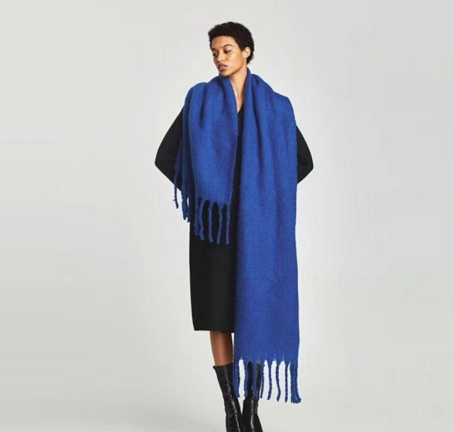 Winter Thick Soft Solid Color Warm Scarf Cashmere Hijabs Lightweight Warm Scarves Wraps Elegant Big Tassels Shawl Long Stole Mufflers For Women