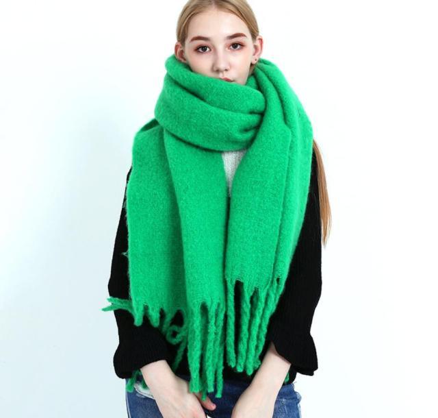 Winter Thick Soft Solid Color Warm Scarf Cashmere Hijabs Lightweight Warm Scarves Wraps Elegant Big Tassels Shawl Long Stole Mufflers For Women
