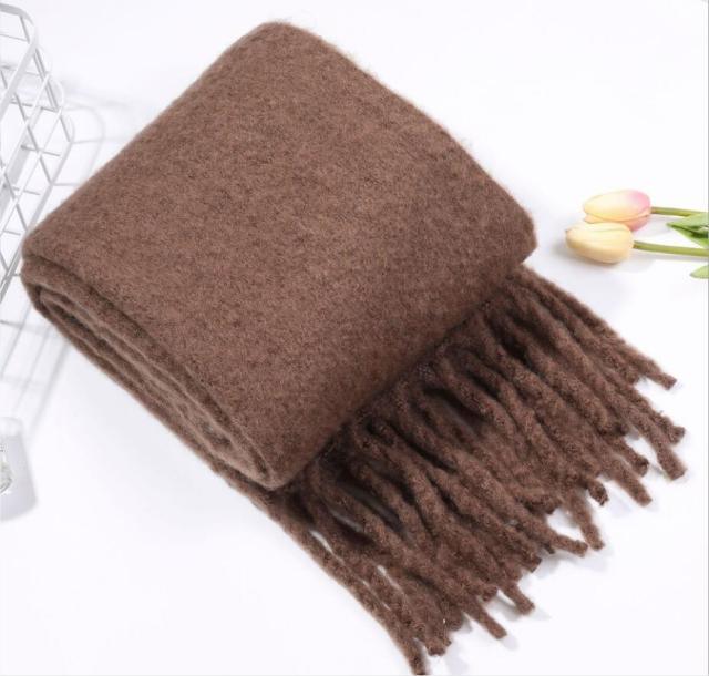 Winter Thick Soft Solid Color Warm Scarf Cashmere Hijabs Lightweight Warm Scarves Wraps Elegant Big Tassels Shawl Long Stole Mufflers For Women