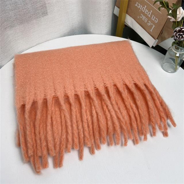 Winter Thick Soft Solid Color Warm Scarf Cashmere Hijabs Lightweight Warm Scarves Wraps Elegant Big Tassels Shawl Long Stole Mufflers For Women
