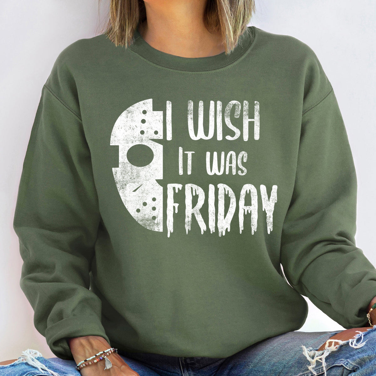 Wish It Was Friday Halloween Graphic Cozy Fleece Lined Warmth For Fall Comfort Fit Sweatshirt