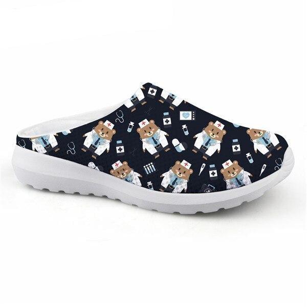 Women Beach Home Slippers Fashion Nurse Shoes Medical Doctor Sandals Summer Mesh Flats Sandals Lightweight Garden Clogs Quick-Drying Non-Slip Nurse Shoes For Women Home House Waterproof Slippers