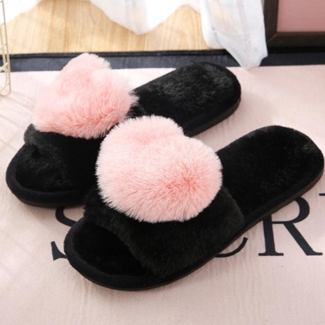 Women Indoor Warm Home Slippers Bedroom Cute Heart Pattern Non-slip Soft Comfort Plush House Heart Slippers Women Cute Fluffy Soft Sole Plush For House Indoor Outdoor Memory Foam Open Toe Slippers